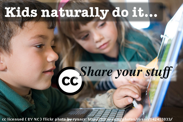 CC License promotion via image of children working on a laptop