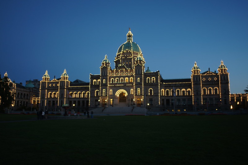 Evening shot of the parliament buildings in Victoria, BC, Canada