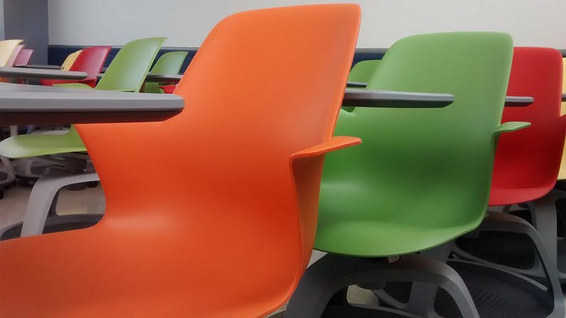 Picture with multi-colored chairs on our campus at the Tec de Monterrey in Guadalajara.