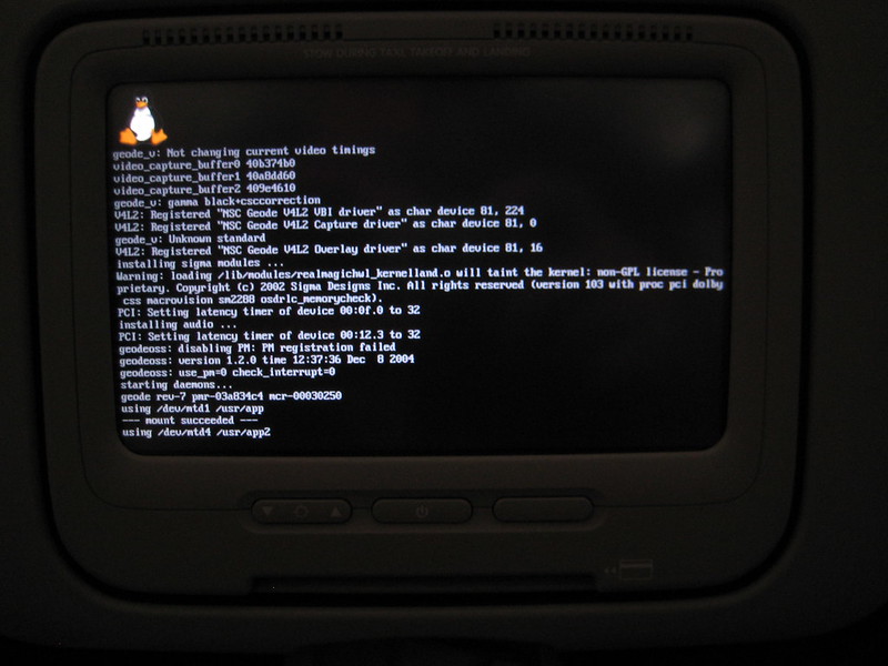 Linux crash and reboot on the entertainment screen on United Airlines.