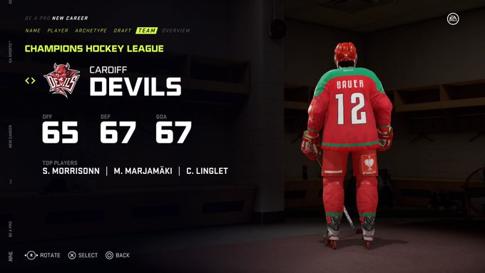 Myself wearing number 12 in NHL 21 playing "Be a Pro" with the Cardiff Devils in the CHL.