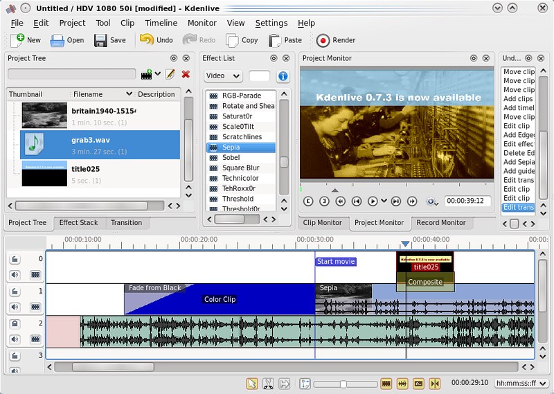 Screenhost of Kdenlive video editor