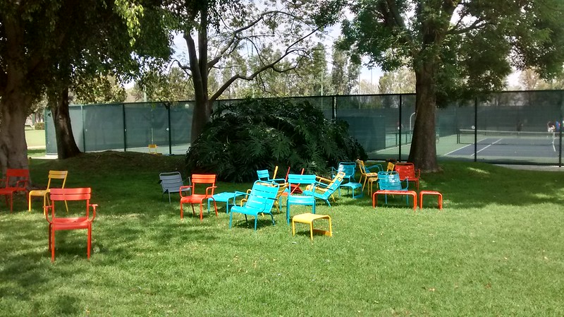 Colourful chairs on the lawn at the Tecnológico de Monterrey in Guadalajara.
